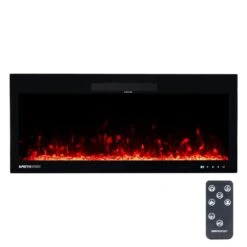 42 In. L X 5 In. W Wall Mount Electric Fireplace With Remote In Black