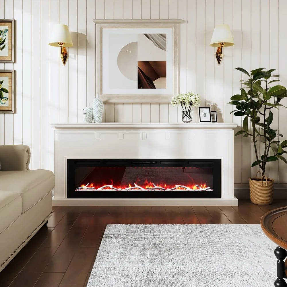 CLIHOME 72 In. 1500W Wall Mounted Installation Electric Fireplace In Black With Multicolor Flame 8 CLIHOME 72 In. 1500W Wall Mounted Installation Electric Fireplace In Black With Multicolor Flame - Image 8