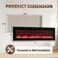 CLIHOME 72 In. 1500W Wall Mounted Installation Electric Fireplace In Black With Multicolor Flame 20 CLIHOME 72 In. 1500W Wall Mounted Installation Electric Fireplace In Black With Multicolor Flame -Fire Place Store 72 inch 1500w wall mounted installation electric fireplace in black with multicolor flame clihome wall mounted electric fireplaces cl zhx rfp 72 76 1000