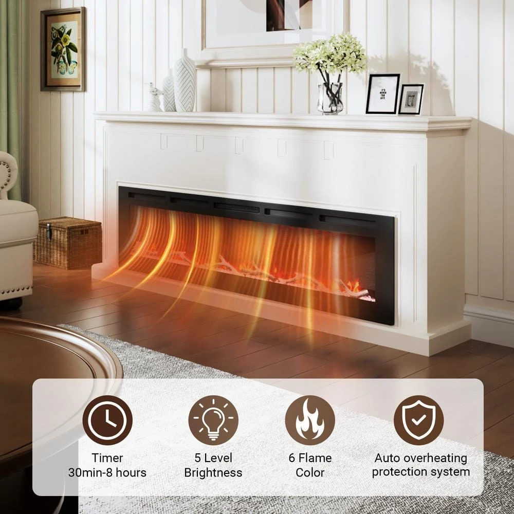 CLIHOME 72 In. 1500W Wall Mounted Installation Electric Fireplace In Black With Multicolor Flame 11 CLIHOME 72 In. 1500W Wall Mounted Installation Electric Fireplace In Black With Multicolor Flame - Image 11