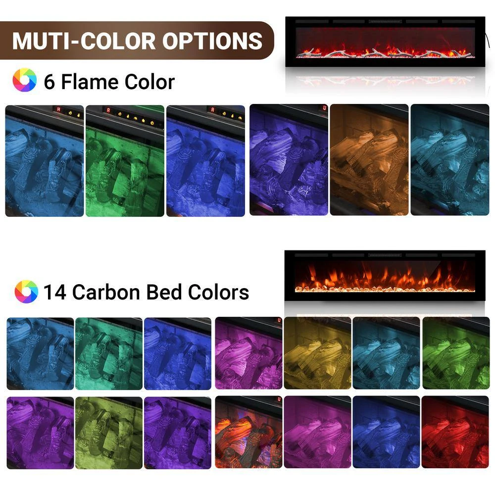 CLIHOME 72 In. 1500W Wall Mounted Installation Electric Fireplace In Black With Multicolor Flame 2 CLIHOME 72 In. 1500W Wall Mounted Installation Electric Fireplace In Black With Multicolor Flame - Image 2