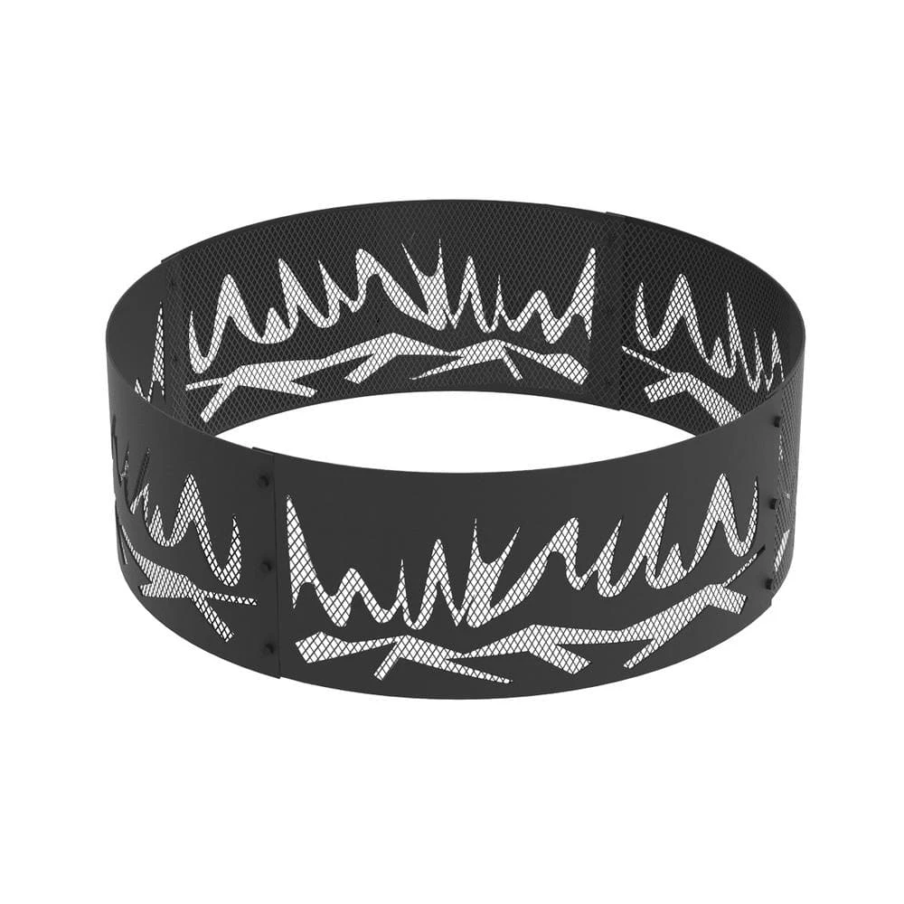 Decorative Abstract Fire 36 In. X 12 In. Round Steel Wood Fire Pit Ring 1 Decorative Abstract Fire 36 In. X 12 In. Round Steel Wood Fire Pit Ring