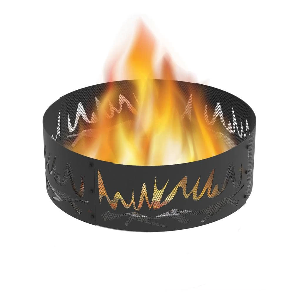 Decorative Abstract Fire 36 In. X 12 In. Round Steel Wood Fire Pit Ring 5 Decorative Abstract Fire 36 In. X 12 In. Round Steel Wood Fire Pit Ring - Image 5