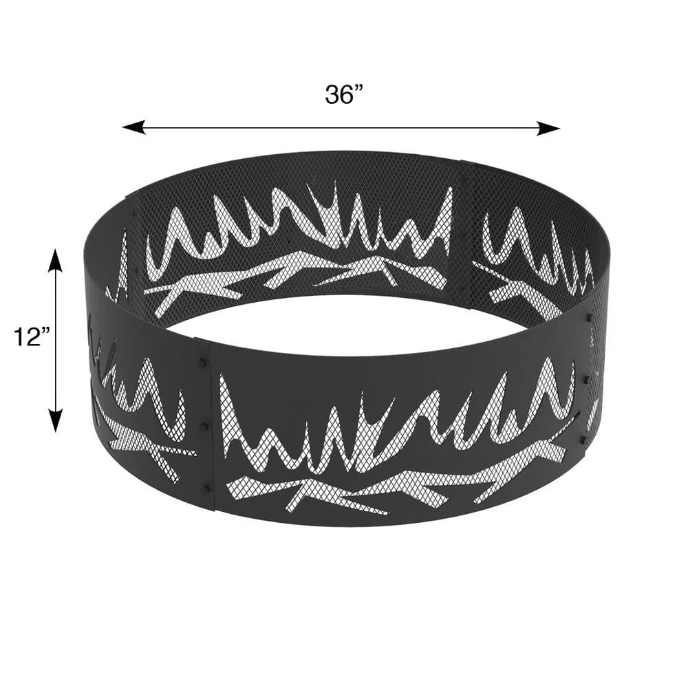 Decorative Abstract Fire 36 In. X 12 In. Round Steel Wood Fire Pit Ring 3 Decorative Abstract Fire 36 In. X 12 In. Round Steel Wood Fire Pit Ring - Image 3