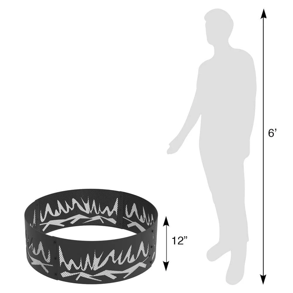 Decorative Abstract Fire 36 In. X 12 In. Round Steel Wood Fire Pit Ring 4 Decorative Abstract Fire 36 In. X 12 In. Round Steel Wood Fire Pit Ring - Image 4