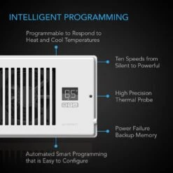 Airtap T6 160 CFM 6 In. X 12 In. Quiet Register Booster Fan With Thermostat Control, Heating Cooling AC Vent 9 Airtap T6 160 CFM 6 In. X 12 In. Quiet Register Booster Fan With Thermostat Control, Heating Cooling AC Vent -Fire Place Store ac infinity grow room ventilation ac rbf62 w 4f 1000