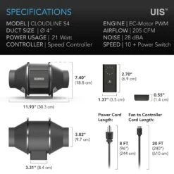 Cloudline S4 Quiet 4 In. Inline Duct Fan Speed Controller Heating Cooling Booster Hydroponics Grow Tents Ventilation 12 Cloudline S4 Quiet 4 In. Inline Duct Fan Speed Controller Heating Cooling Booster Hydroponics Grow Tents Ventilation -Fire Place Store ac infinity grow room ventilation ai cls4 fa 1000