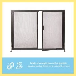 30 In. Tall Graphite 1-Panel Classic Flat Fireplace Screen With Doors -Fire Place Store achla designs fireplace screens s 63 44 1000