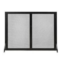30 In. Tall Graphite 1-Panel Classic Flat Fireplace Screen With Doors