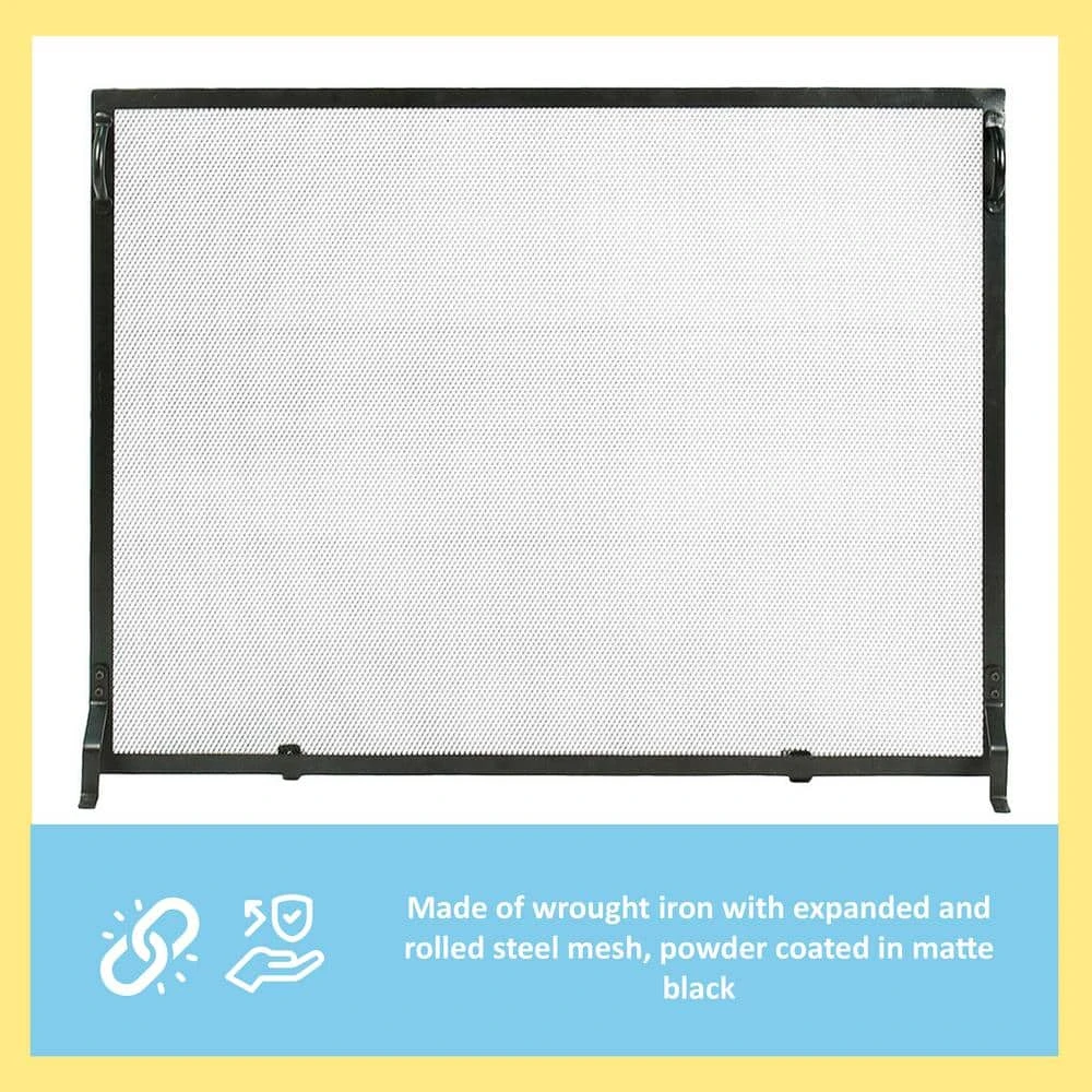 38 In. L Matte Black 1-Panel Plain By Design Flat Fireplace Screen 4 38 In. L Matte Black 1-Panel Plain By Design Flat Fireplace Screen - Image 4