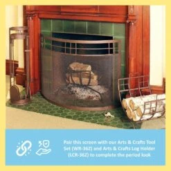 39 In. L Roman Bronze Arts And Crafts Curved Fireplace Screen -Fire Place Store achla designs fireplace screens ss 36z 44 1000