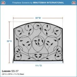 38 In. 1- Panel L Black Flat Fireplace Screen With Leaves Pattern -Fire Place Store achla designs fireplace screens ss 37 4f 1000