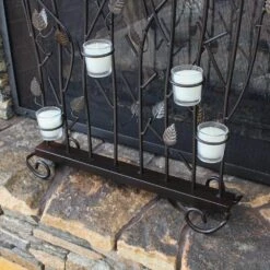 Roman 26 In. Tall Bronze And Gold 1-Panel Rustic Summer Fireplace Screen For Votives -Fire Place Store achla designs fireplace screens ssb 02 44 1000