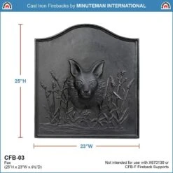 25 In. Tall Black Cast Iron 3 Dimensional Fox Fireback -Fire Place Store achla designs fireplace stove parts cfb 03 1f 1000