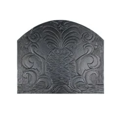 24 In. L Black Cast Iron Welcome Fireback With Pineapple Design