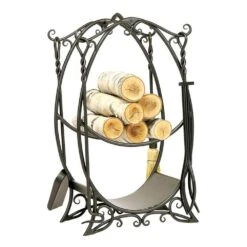 31 In. Tall Graphite Cottage Wood Holder With 4 Tools -Fire Place Store achla designs fireplace tools lcr 10 44 1000