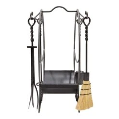 31 In. Tall Graphite Cottage Wood Holder With 4 Tools -Fire Place Store achla designs fireplace tools lcr 10 4f 1000