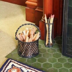 9 In. Tall Graphite Rustic Twisted Rope Match Holder -Fire Place Store achla designs fireplace tools mh 30 1f 1000