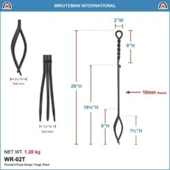 28 In. Tall Black Rope Design Standard Fireplace Tongs -Fire Place Store achla designs fireplace tools wr 02t 1f 1000