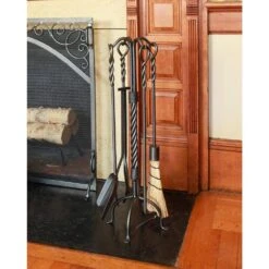 30 In. Tall Graphite Twisted Rope 5-Piece Fireplace Tool Set 14 30 In. Tall Graphite Twisted Rope 5-Piece Fireplace Tool Set -Fire Place Store achla designs fireplace tools wr 29 76 1000