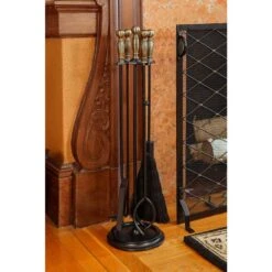 30.25 In. Tall 5-Piece Antique Brass And Black Chelmsford Fireplace Tool Set -Fire Place Store achla designs fireplace tools wr 45ab 44 1000