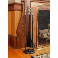 30.25 In. Tall 5-Piece Polished Brass And Black Chelmsford Fireplace Tool Set -Fire Place Store achla designs fireplace tools wr 45pb fa 1000