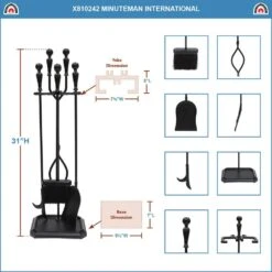 30 In. Tall 5-Pieces Black Plymouth Fireplace Set With Square Base -Fire Place Store achla designs fireplace tools x810242 1f 1000