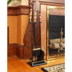 30.5 In. Tall 5-Piece Black And Polished Brass Oxford Fireplace Tool Set -Fire Place Store achla designs fireplace tools x820941 31 1000