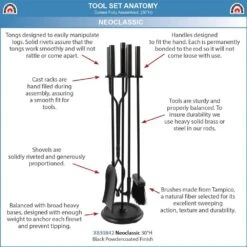 30 In. Tall 5-Piece Black Neoclassic Fireplace Tool Set With Round Base 8 30 In. Tall 5-Piece Black Neoclassic Fireplace Tool Set With Round Base -Fire Place Store achla designs fireplace tools x830842 1f 1000