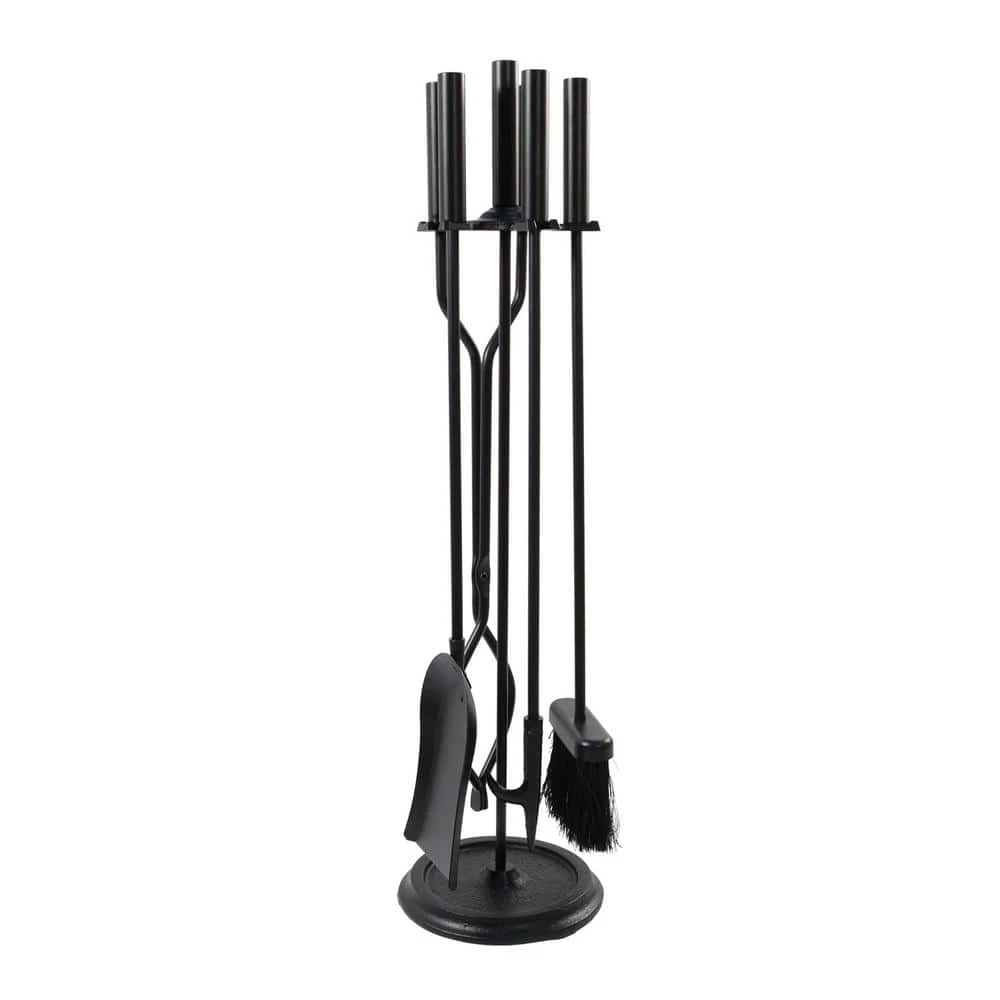 30 In. Tall 5-Piece Black Neoclassic Fireplace Tool Set With Round Base 1 30 In. Tall 5-Piece Black Neoclassic Fireplace Tool Set With Round Base