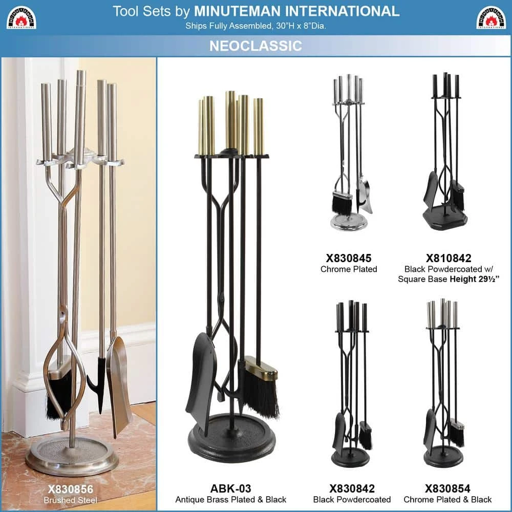 30 In. Tall 5-Piece Chrome Neoclassic Fireplace Tool Set With Round Base 5 30 In. Tall 5-Piece Chrome Neoclassic Fireplace Tool Set With Round Base - Image 5