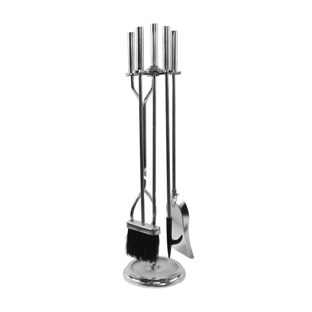 30 In. Tall 5-Piece Chrome Neoclassic Fireplace Tool Set With Round Base 1 30 In. Tall 5-Piece Chrome Neoclassic Fireplace Tool Set With Round Base