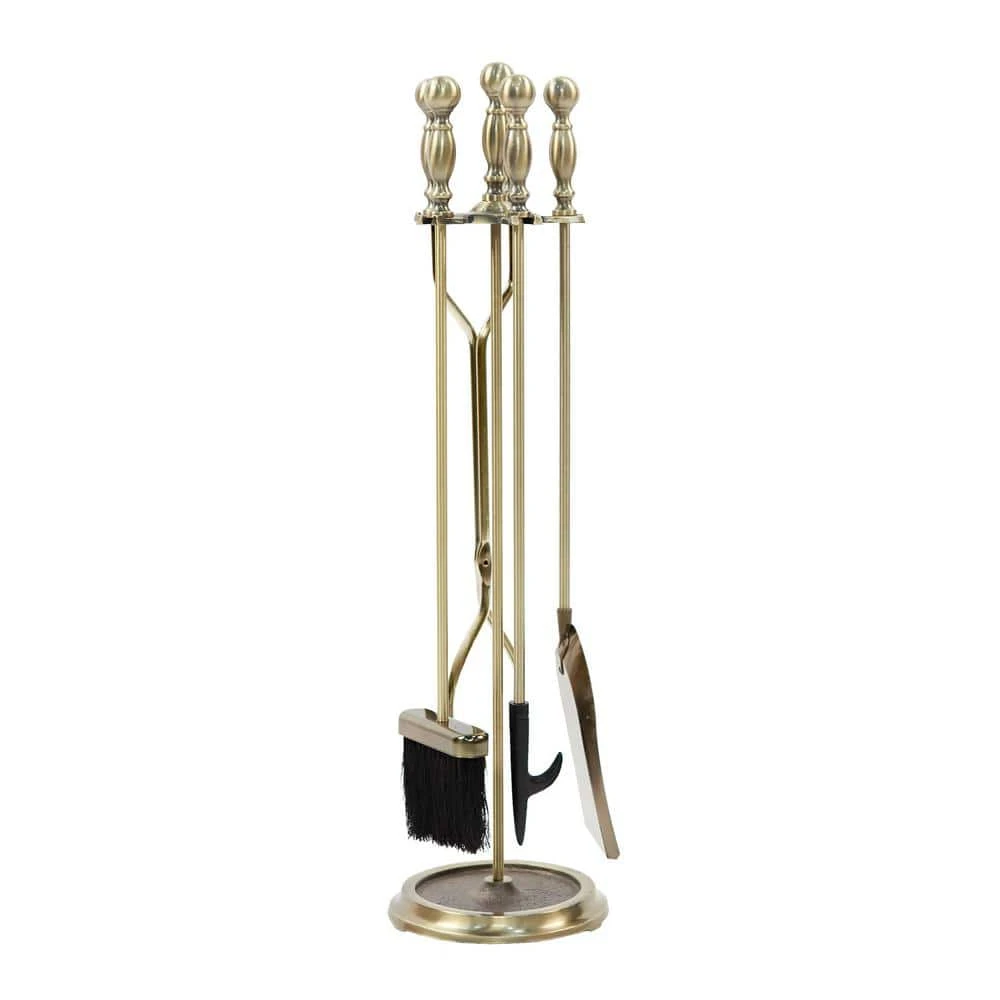 30 In. Tall 5-Piece Antique Brass Sutton Fireplace Tool Set 1 30 In. Tall 5-Piece Antique Brass Sutton Fireplace Tool Set