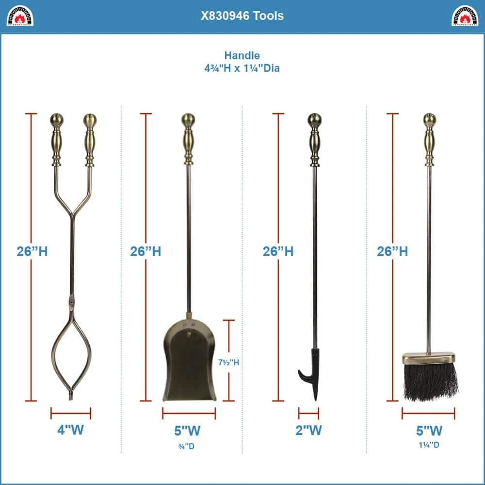 30 In. Tall 5-Piece Antique Brass Sutton Fireplace Tool Set 2 30 In. Tall 5-Piece Antique Brass Sutton Fireplace Tool Set - Image 2