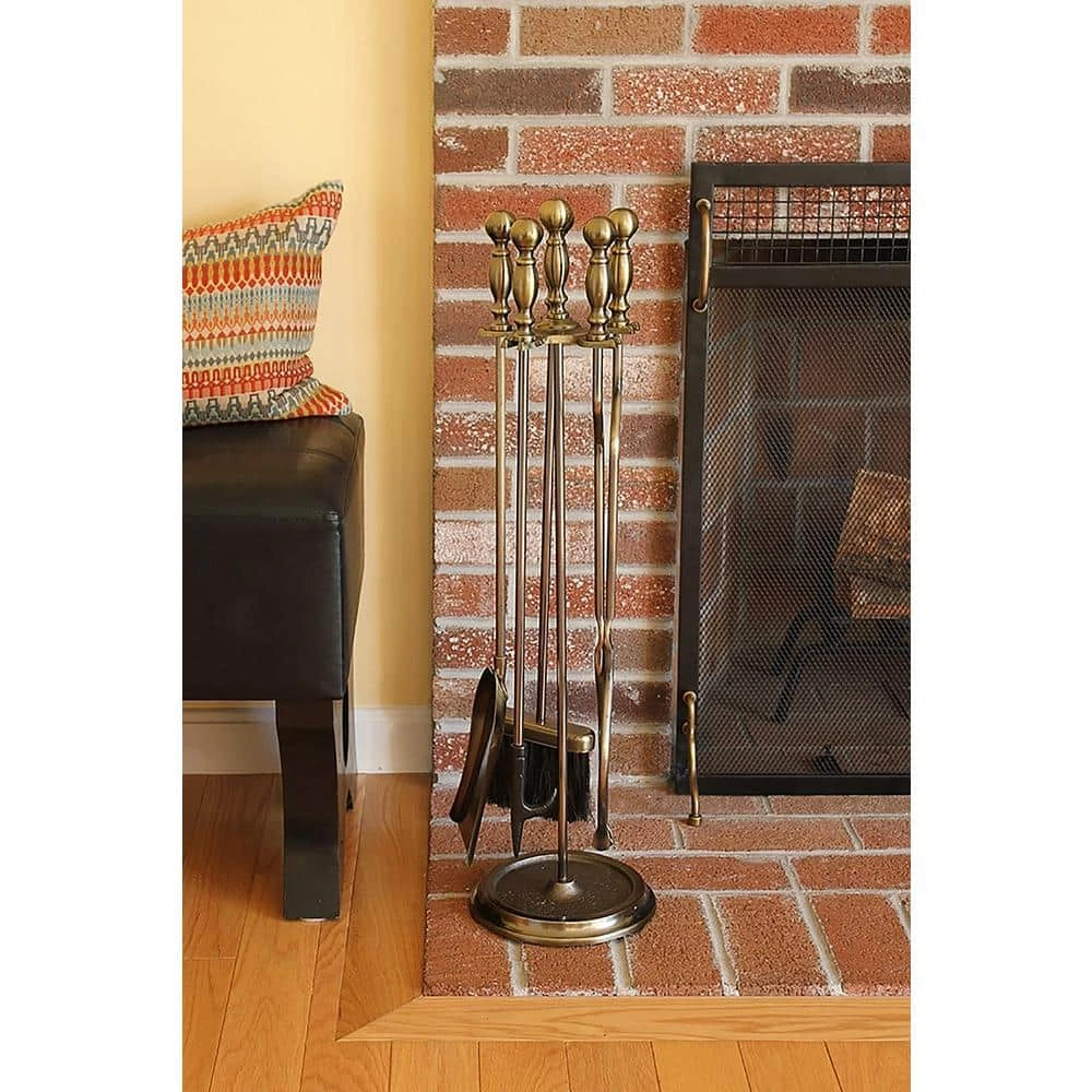 30 In. Tall 5-Piece Antique Brass Sutton Fireplace Tool Set 6 30 In. Tall 5-Piece Antique Brass Sutton Fireplace Tool Set - Image 6