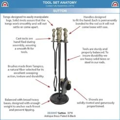 30 In. Tall 5-Piece Black And Antique Brass Sutton Fireplace Tool Set -Fire Place Store achla designs fireplace tools x830947 1f 1000