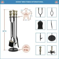 30 In. Tall 5-Piece Black And Antique Brass Sutton Fireplace Tool Set -Fire Place Store achla designs fireplace tools x830947 44 1000