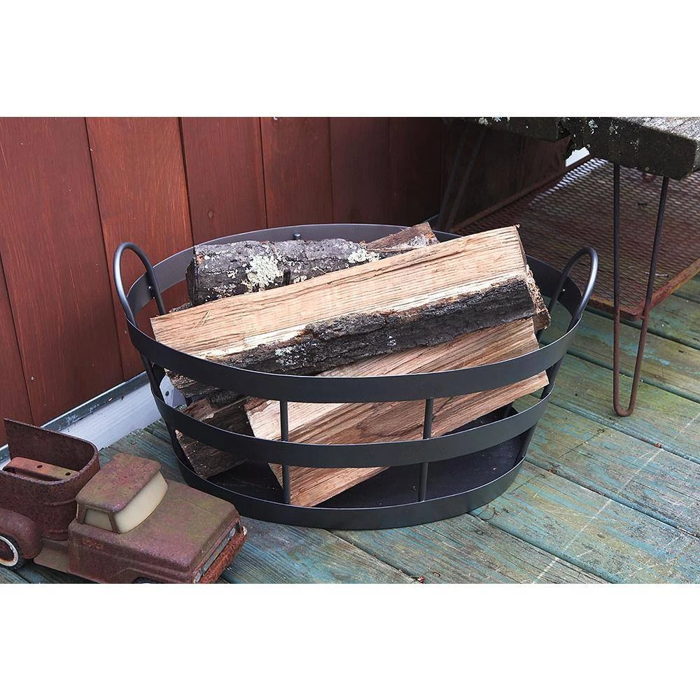 23 In. L Graphite Shaker Log Bin Firewood Rack Basket With Handles 2 23 In. L Graphite Shaker Log Bin Firewood Rack Basket With Handles - Image 2