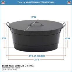 21 In. L Black Versatile Traditional Galvanized Steel Oval Tub With Lid -Fire Place Store achla designs firewood racks c 51mc 44 1000