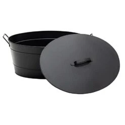 21 In. L Black Versatile Traditional Galvanized Steel Oval Tub With Lid -Fire Place Store achla designs firewood racks c 51mc c3 1000