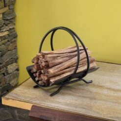 8.5 In. W Black Colonial Fatwood Firewood Rack With 4 Lbs. Sticks Included -Fire Place Store achla designs firewood racks fwc 01 1f 1000