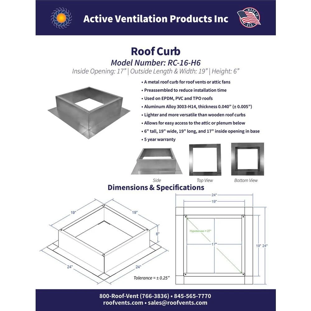 Box Is 19 In. Wide X 19 In. Long X 6 In. High Aluminum Roof Curb 3 Box Is 19 In. Wide X 19 In. Long X 6 In. High Aluminum Roof Curb - Image 3
