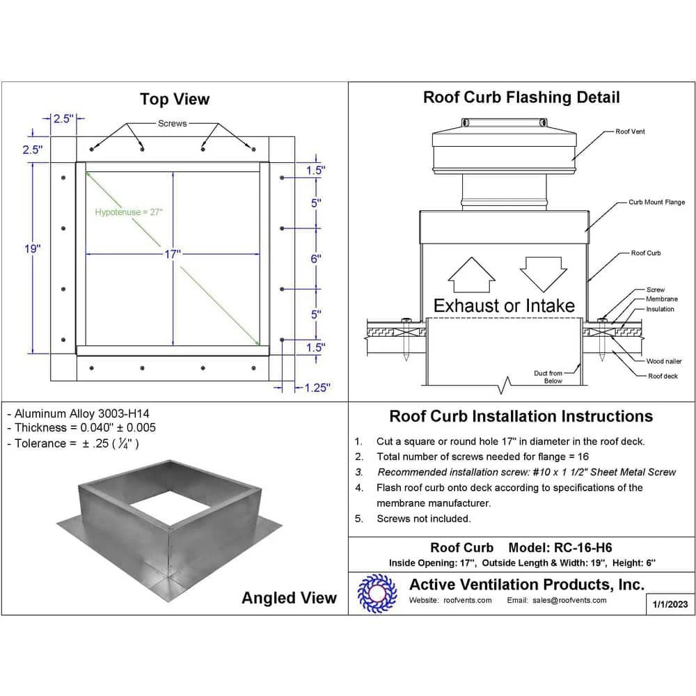 Box Is 19 In. Wide X 19 In. Long X 6 In. High Aluminum Roof Curb 2 Box Is 19 In. Wide X 19 In. Long X 6 In. High Aluminum Roof Curb - Image 2