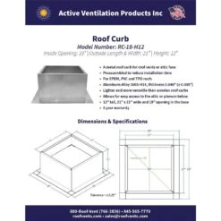 Box Is 21 In. Wide X 21 In. Long X 12 In. High Aluminum Roof Curb -Fire Place Store active ventilation rooftop venting rc 18 h12 76 1000