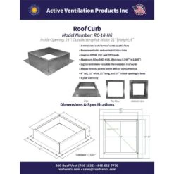 Box Is 21 In. Wide X 21 In. Long X 6 In. High Aluminum Roof Curb -Fire Place Store active ventilation rooftop venting rc 18 h6 1d 1000
