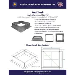 Box Is 23 In. Wide X 23 In. Long X 6 In. High Aluminum Roof Curb -Fire Place Store active ventilation rooftop venting rc 20 h6 1d 1000