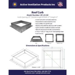 Box Is 27 In. Wide X 27 In. Long X 6 In. High Aluminum Roof Curb 12 Box Is 27 In. Wide X 27 In. Long X 6 In. High Aluminum Roof Curb -Fire Place Store active ventilation rooftop venting rc 24 h6 1d 1000