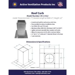 Box Is 6 In. Wide X 6 In. Long X 12 In. High Aluminum Roof Curb 14 Box Is 6 In. Wide X 6 In. Long X 12 In. High Aluminum Roof Curb -Fire Place Store active ventilation rooftop venting rc 3 h12 fa 1000
