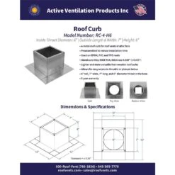 Box Is 7 In. Wide X 7 In. Long X 6 In. High Aluminum Roof Curb -Fire Place Store active ventilation rooftop venting rc 4 h6 76 1000