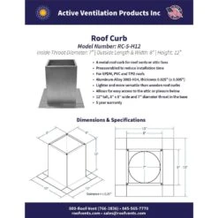 Box Is 8 In. Wide X 8 In. Long X 12 In. High Aluminum Roof Curb 14 Box Is 8 In. Wide X 8 In. Long X 12 In. High Aluminum Roof Curb -Fire Place Store active ventilation rooftop venting rc 5 h12 fa 1000